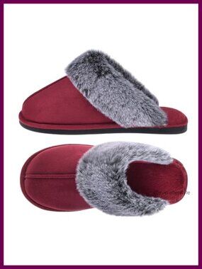 Faux Suede Faux Fur Collar Water-Resistant Backless Slide Slippers